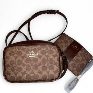 Coach Tan and Brown Monogram Bag Set